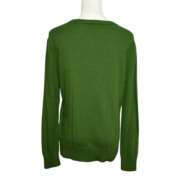 Merona Green Navy Pink Argyle Cotton Blend Crew Neck Sweater Large Preppy - Picture 3 of 6